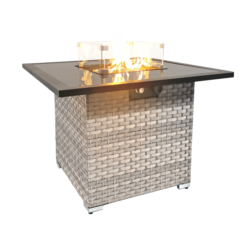 Palm living Royal Fire™ Cancun Rattan Square Gas Fire Table in Dove Grey