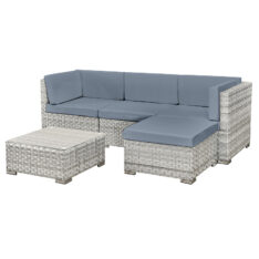Palm living Trinidad Rattan 4 Seat Modular Chaise Lounge Set in Dove Grey