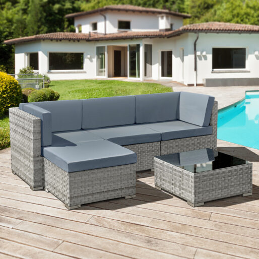Palm living Trinidad Rattan 4 Seat Modular Chaise Lounge Set in Dove Grey 5